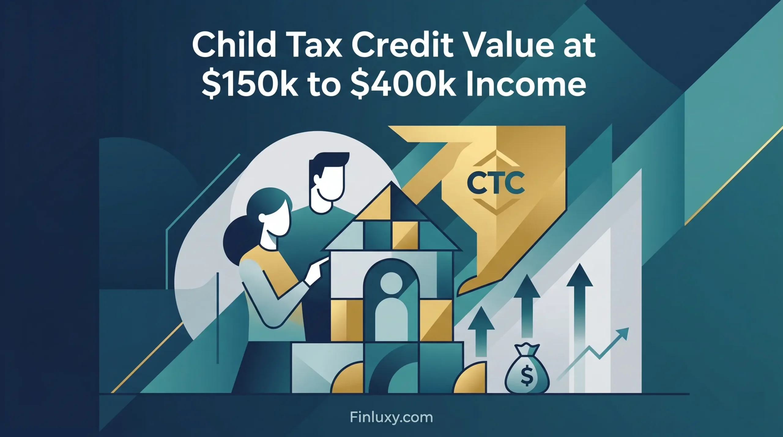 Geometric vector illustration for an article about Child Tax Credit value at high income levels.