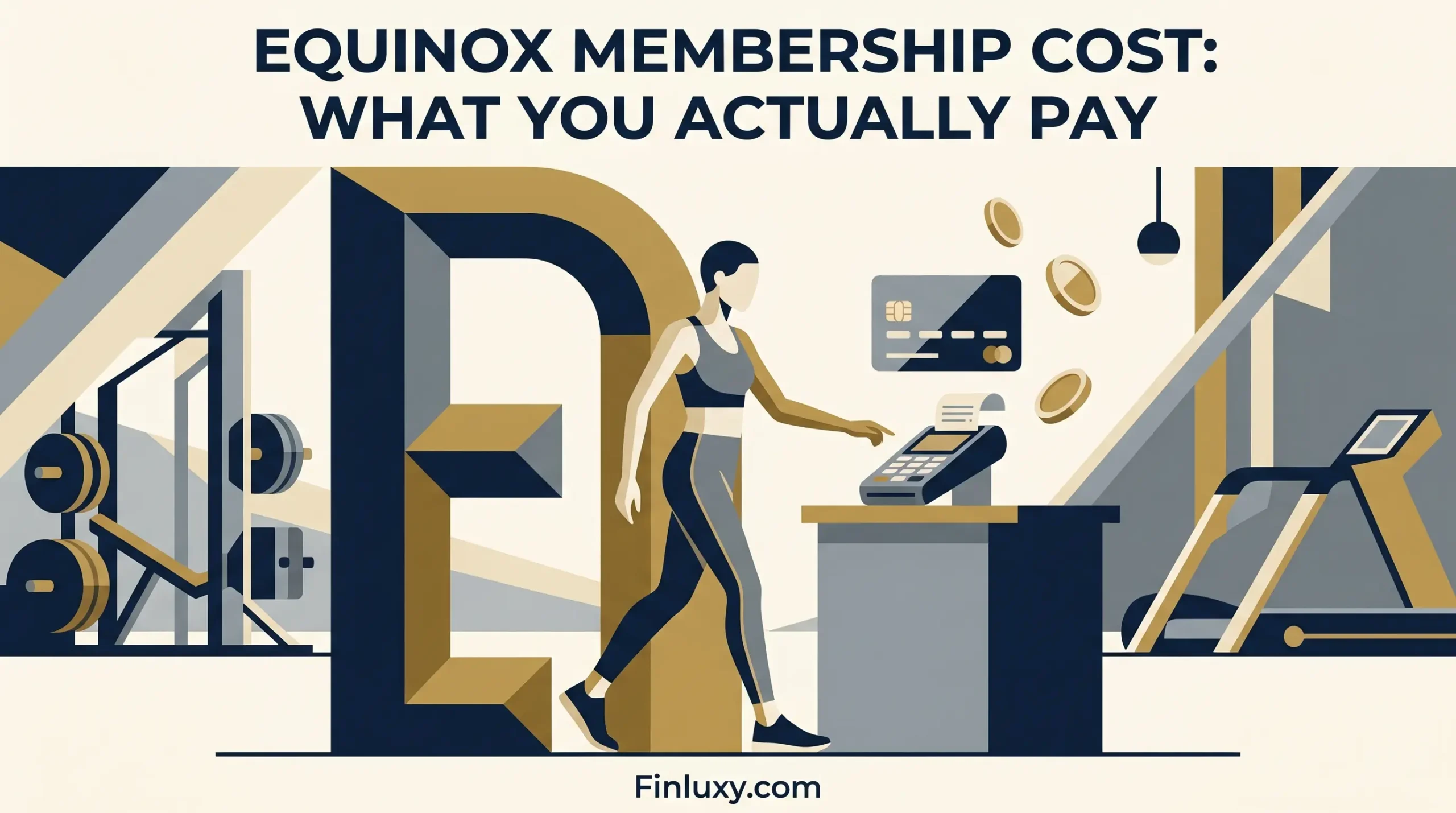 Geometric vector illustration of a person in activewear paying a gym fee at a modern counter.