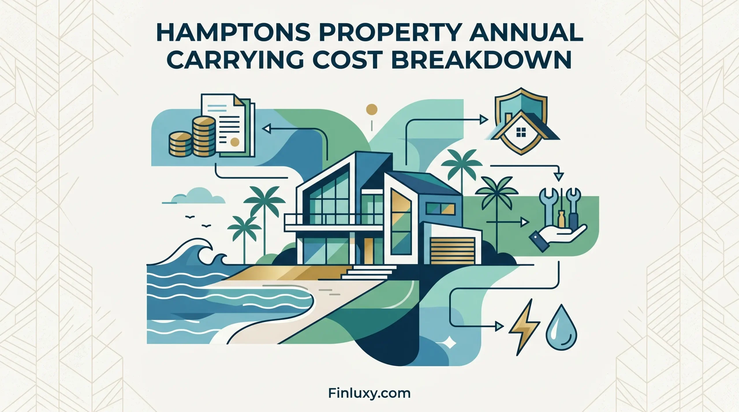 Geometric vector illustration breaking down property costs for a Hamptons home on Finluxy.com.