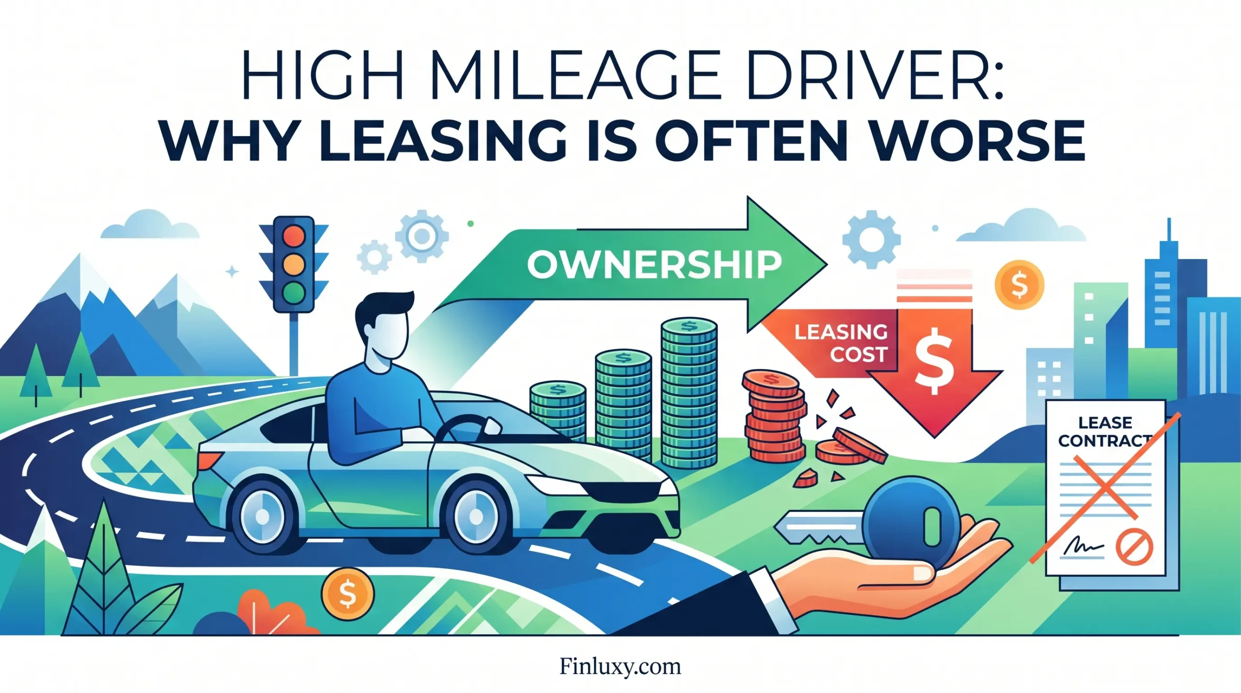 High mileage drivers pay a steep lease penalty — often $5,000–$12,000 more over 36 months. Here's the math behind why buying almost always wins above 18,000 miles/year.