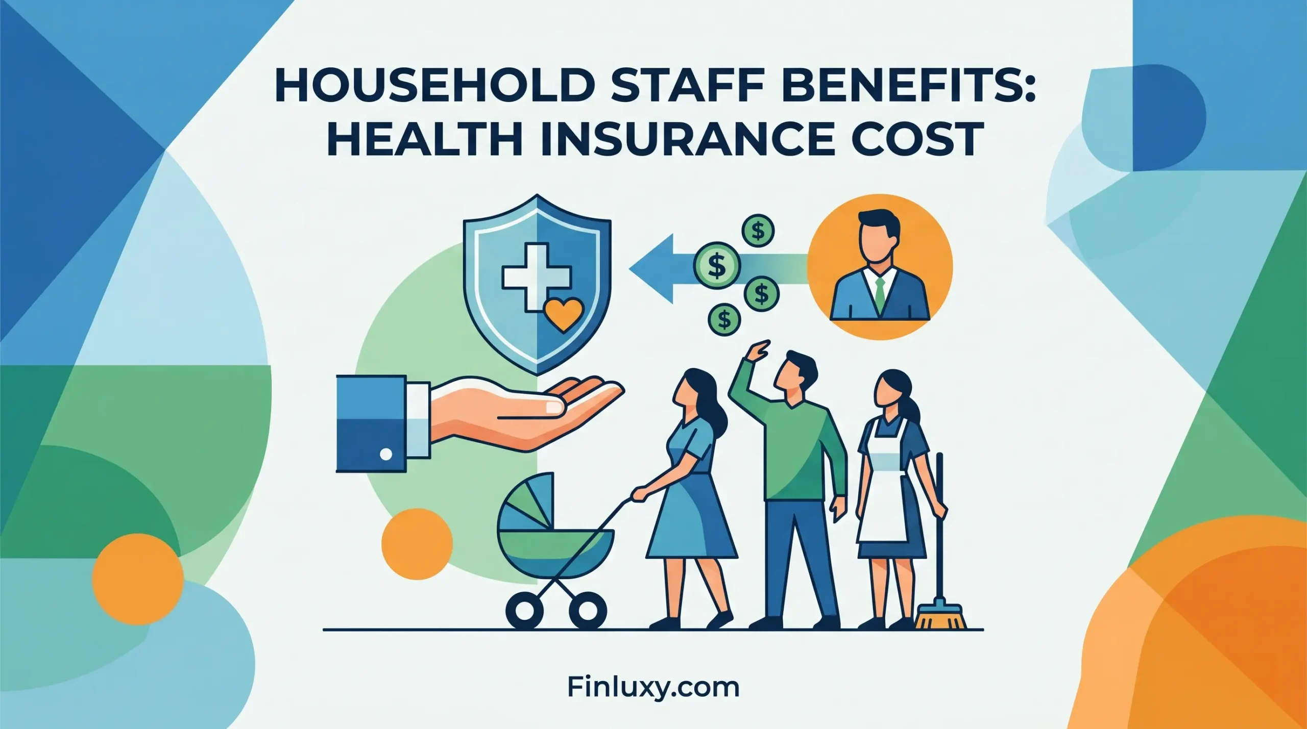 Modern illustration of an employer providing health insurance to diverse household staff members.