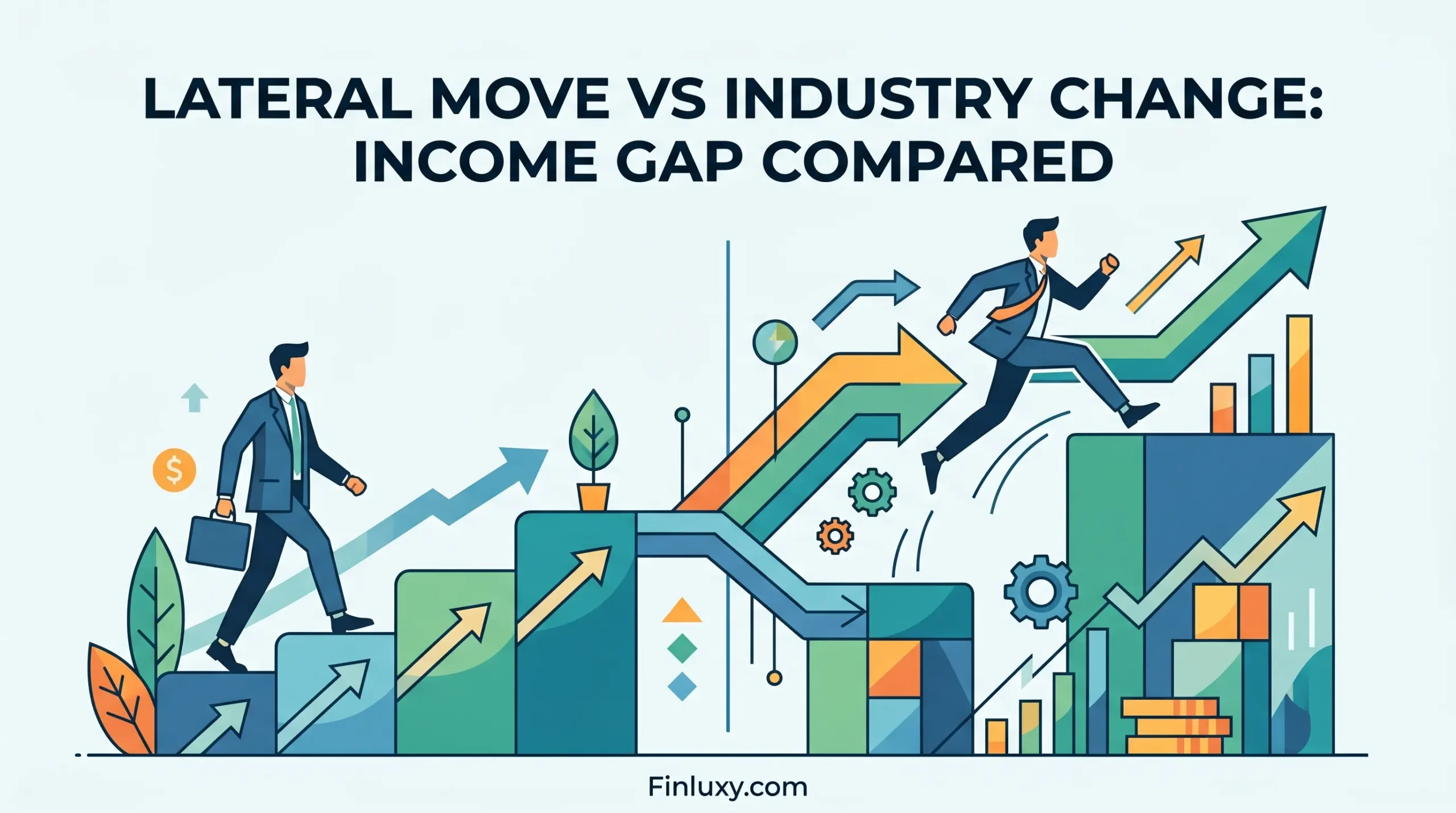 Geometric illustration comparing a steady career path with a dynamic, upward-leaping one, representing income growth.