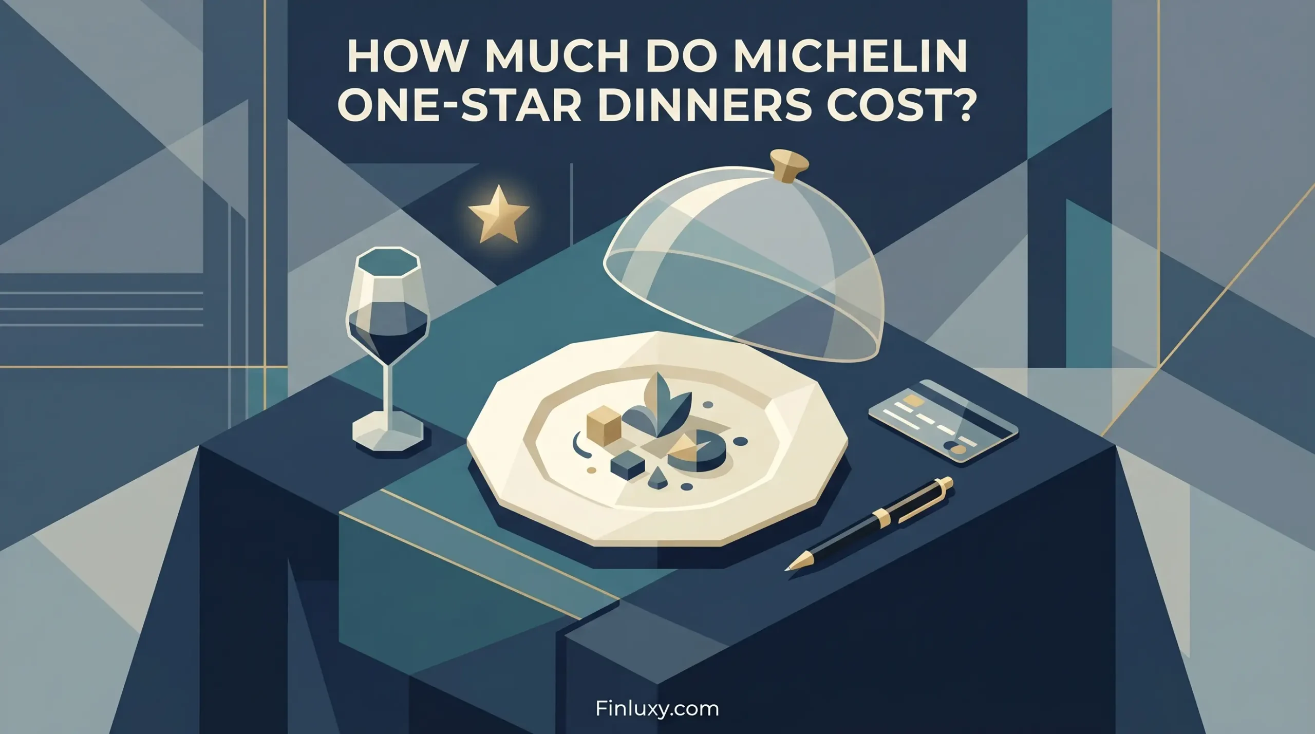 Geometric vector illustration of a fine dining setting with a credit card, under the headline 'How Much Do Michelin One-Star Dinners Cost?'
