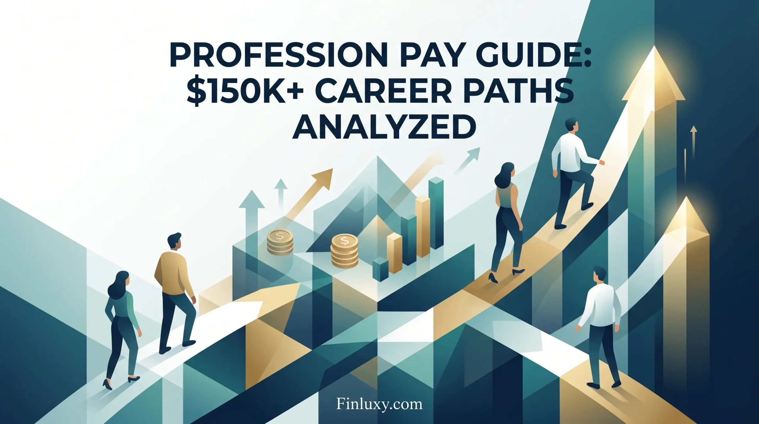 Geometric illustration showing diverse professionals ascending upward-trending paths, symbolizing high-paying career growth and analysis.