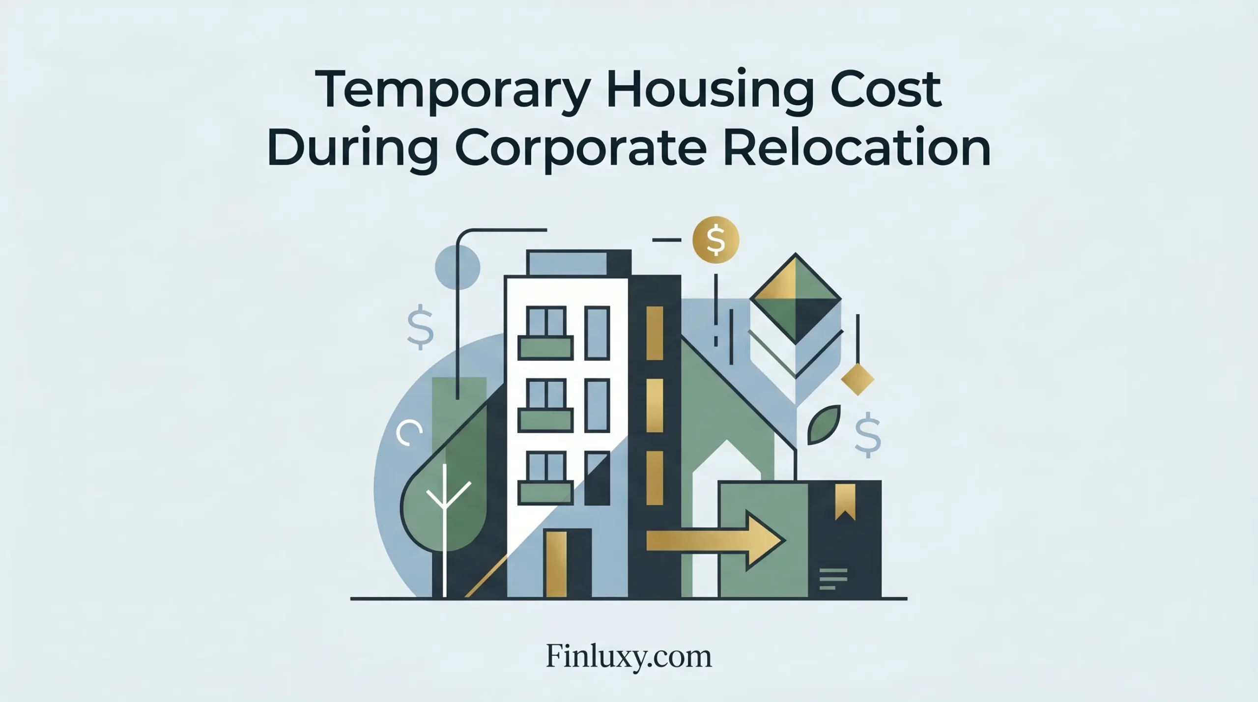 Geometric illustration of a building and moving box representing corporate relocation housing costs.