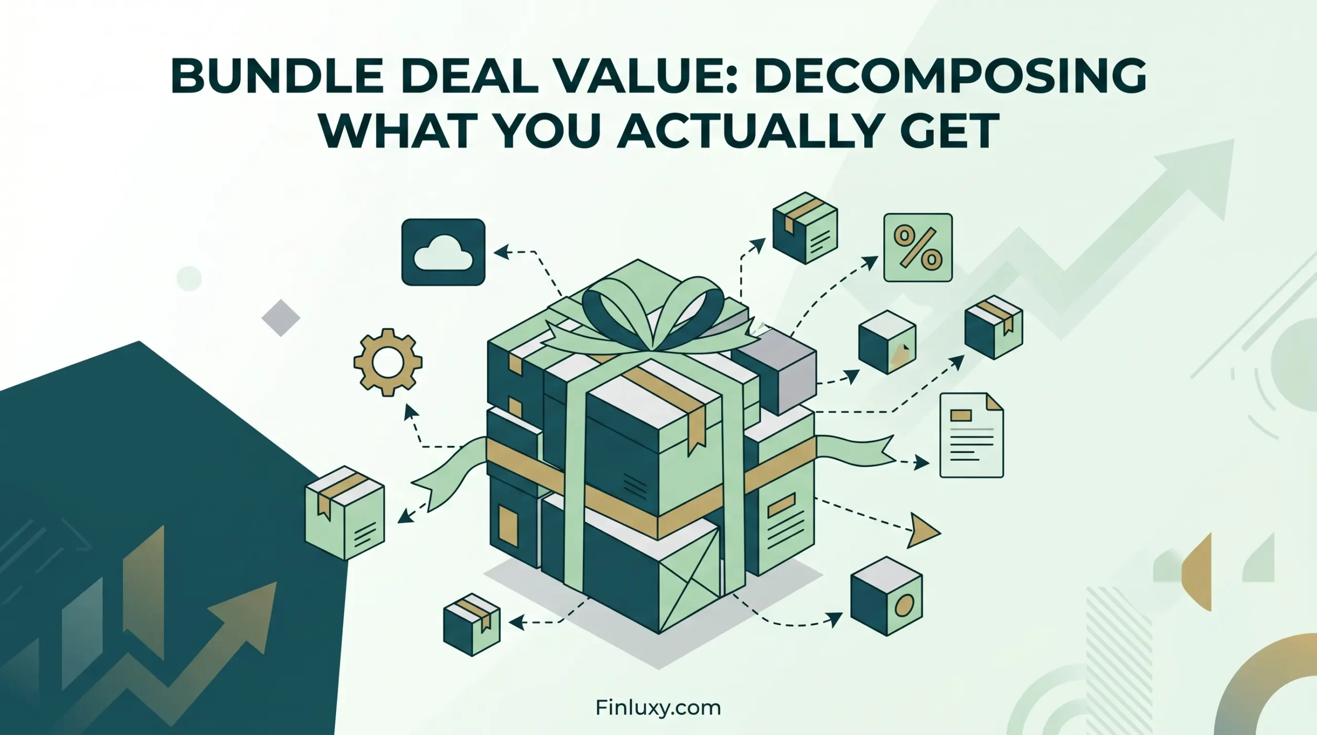 An isometric illustration of a large gift box opening to reveal various smaller products and services being decomposed.