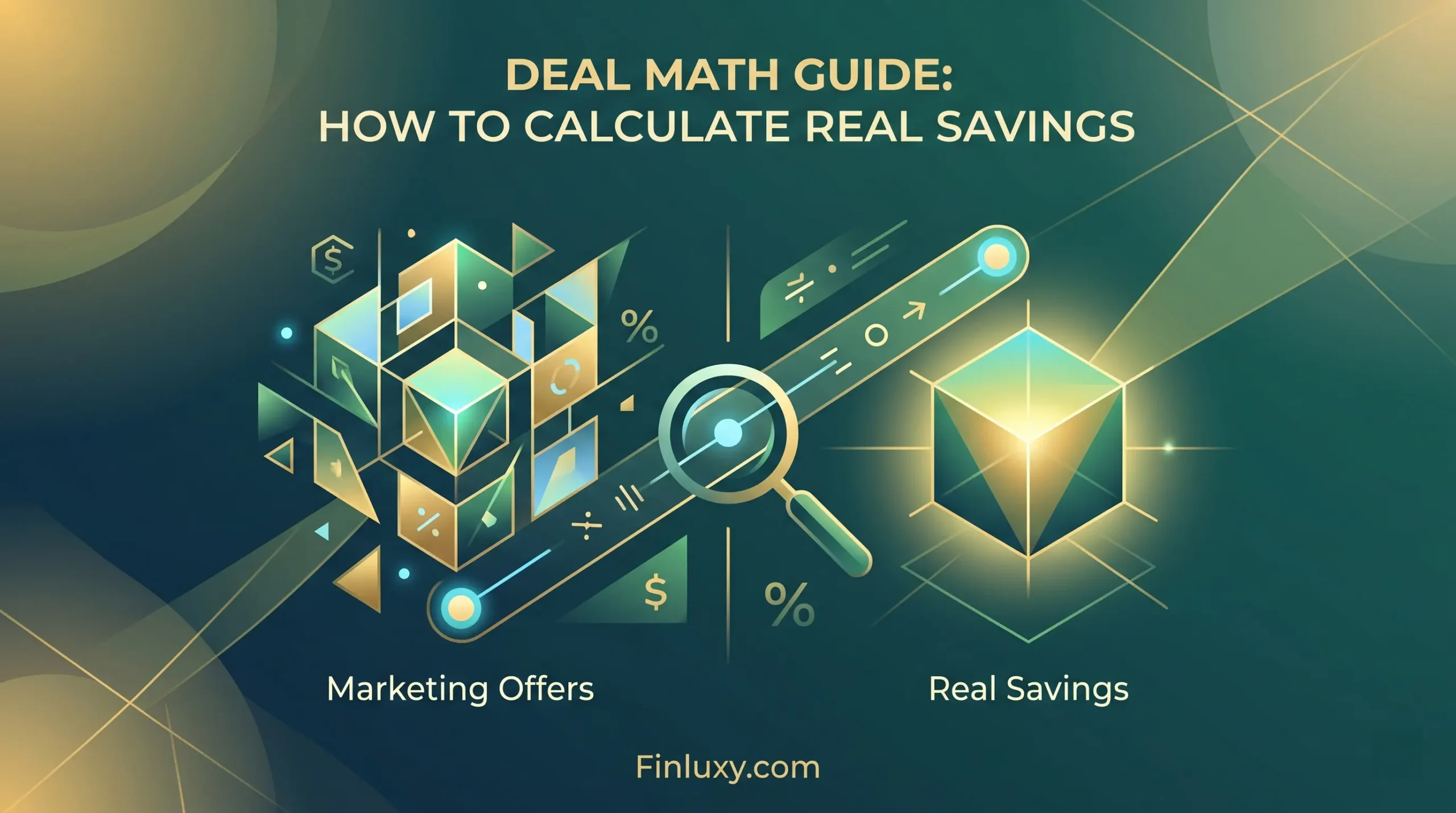Modern geometric vector illustration comparing dynamic offers against a solid glowing block of real savings. Finluxy.com