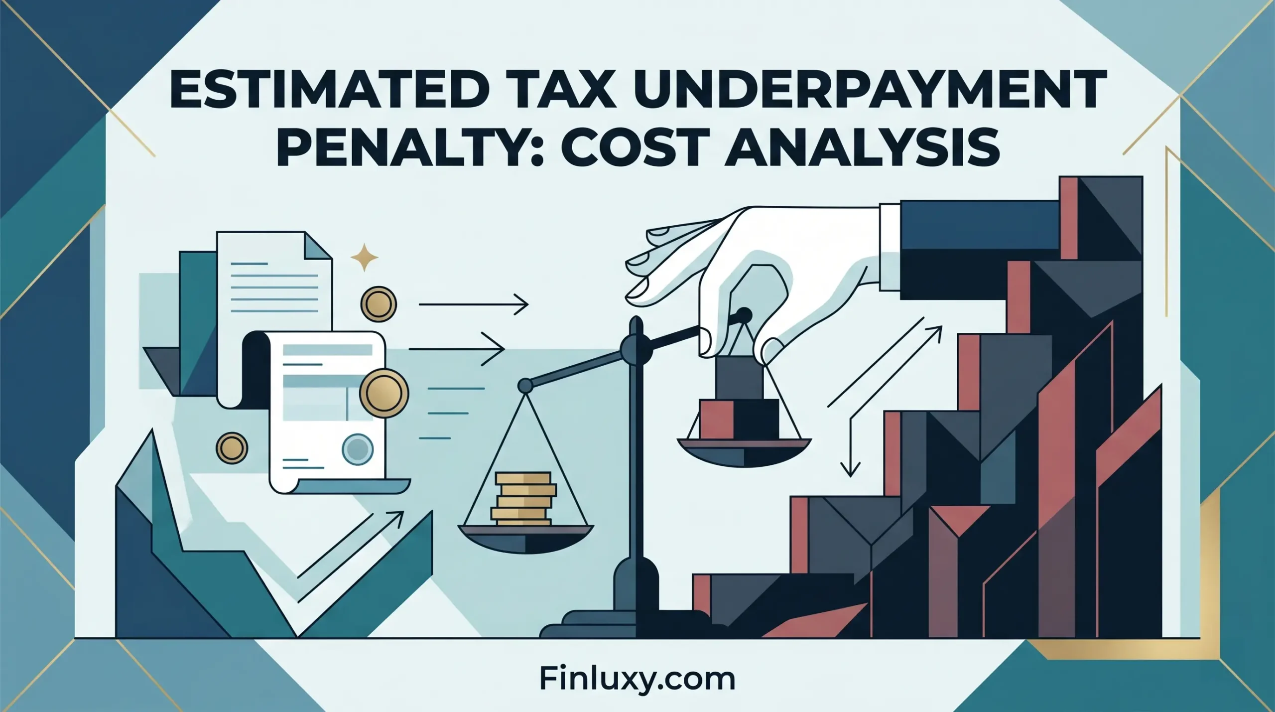 Minimal vector illustration of a scale and rising steps, depicting rising costs from tax underpayment penalties for Finluxy.com.