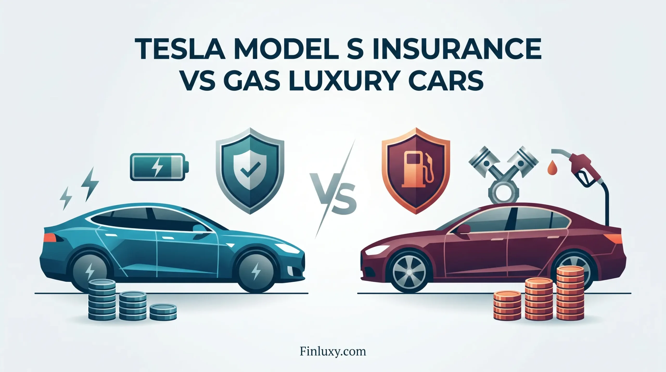 A vector illustration comparing an electric sedan with a gas luxury car for insurance purposes.